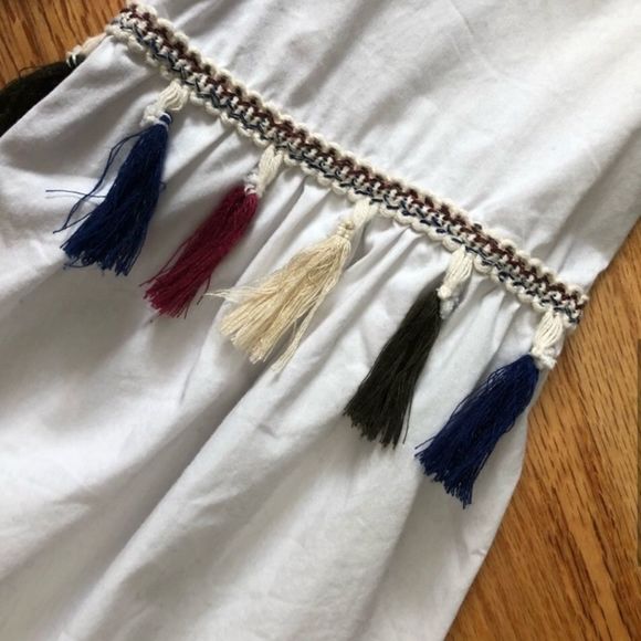 Beautiful White bell sleeve multicolor tassel blouse women’s Sz M summer top - Picture 4 of 5